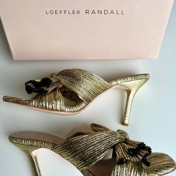 LOEFFLER RANDALL Claudia Pleated Skinny Heel Mule in Oro (gold)  size 11. - Picture 8 of 11